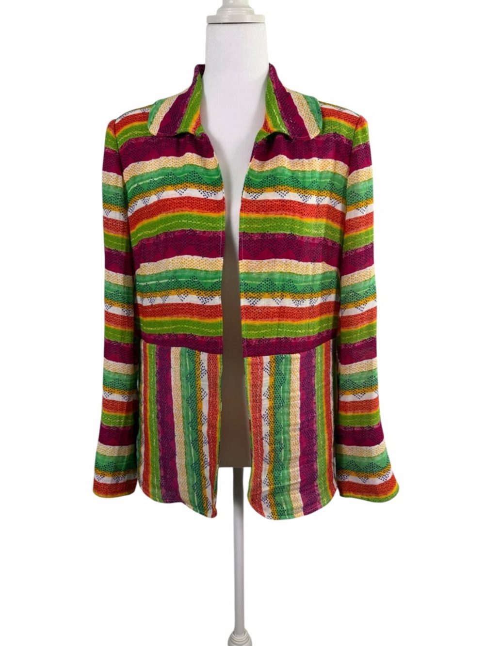 A La Carte Y 2 K Open-Front Multicolor Striped Blazer in Pink & Green Size M